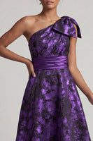 Load image into Gallery viewer, Dark Purple Asymmetrical Floral A Line Mother of the Bride Dress with Bow