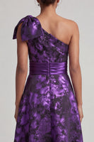 Load image into Gallery viewer, Dark Purple Asymmetrical Floral A Line Mother of the Bride Dress with Bow