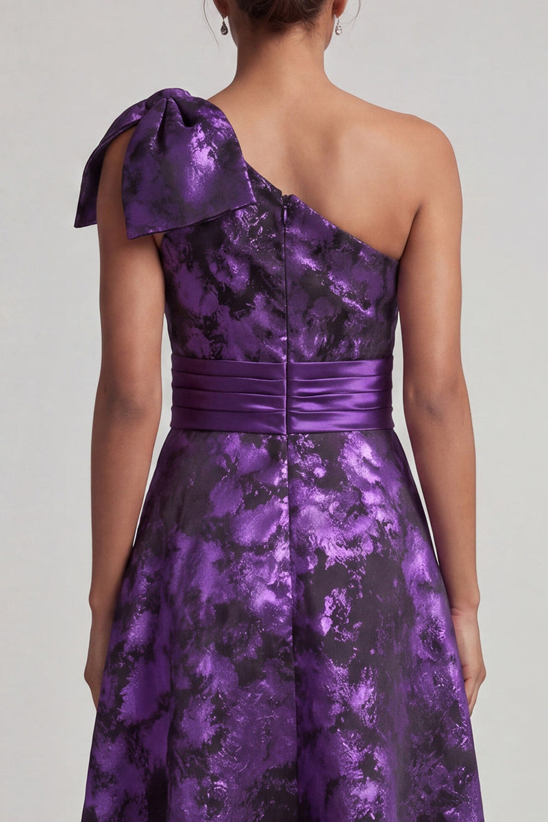 Load image into Gallery viewer, Dark Purple Asymmetrical Floral A Line Mother of the Bride Dress with Bow