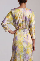 Load image into Gallery viewer, Printed Asymmetrical Floral Butter Yellow Mother of the Bride Dress with Ruffles