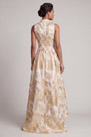 Load image into Gallery viewer, A Line V-Neck Champagne Sparkly Long Floral Mother of the Bride Dress
