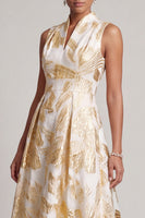 Load image into Gallery viewer, A Line V-Neck Champagne Sparkly Long Floral Mother of the Bride Dress