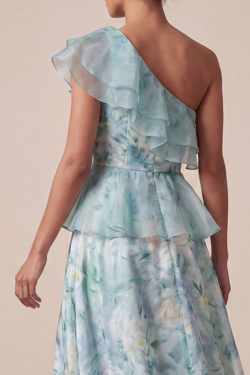 Load image into Gallery viewer, Light Green A Line Floral Ruffled Long Mother of the Bride Dress with Slit