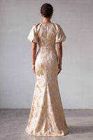 Load image into Gallery viewer, Sparkly Mermaid Keyhole Champagne Long Floral Mother of the Bride Dress