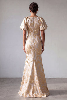Sparkly Mermaid Keyhole Champagne Long Floral Mother of the Bride Dress