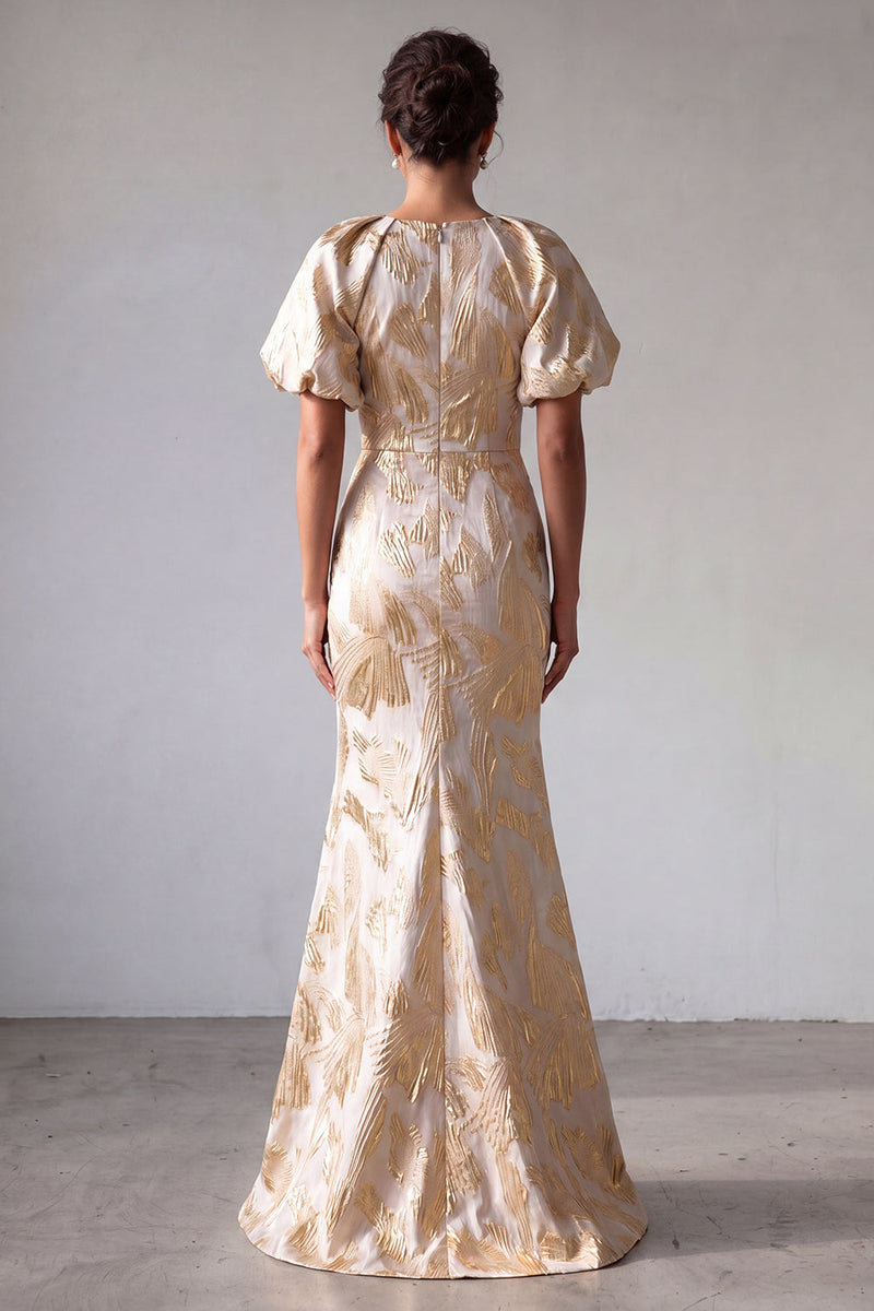 Load image into Gallery viewer, Sparkly Mermaid Keyhole Champagne Long Floral Mother of the Bride Dress