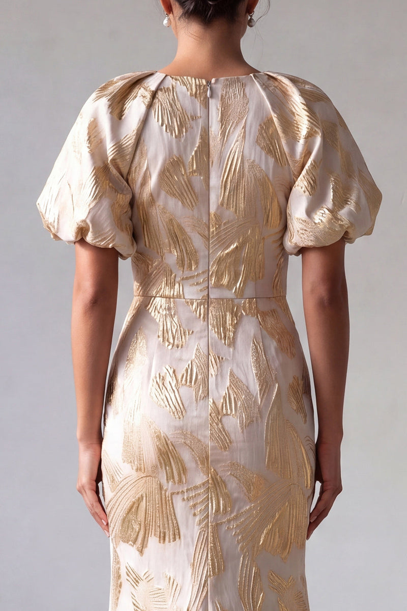 Load image into Gallery viewer, Sparkly Mermaid Keyhole Champagne Long Floral Mother of the Bride Dress