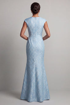 Mermaid Blue Long Mother of the Bride Dress with Slit