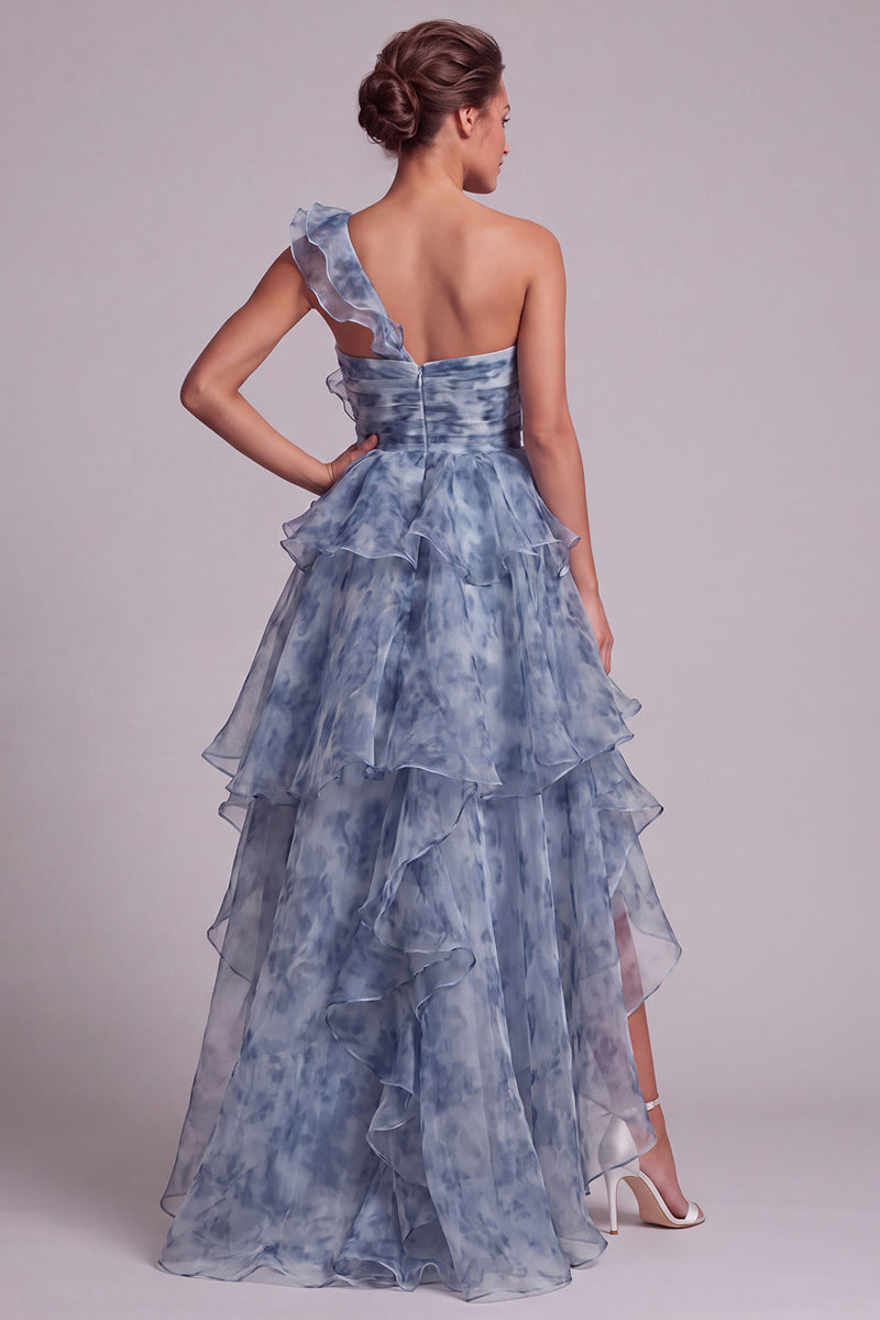 Load image into Gallery viewer, Dusty Blue High Low A Line Mother of the Bride Dress with Ruffles