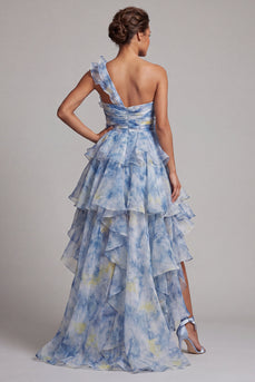 Dusty Blue High Low A Line Mother of the Bride Dress with Ruffles