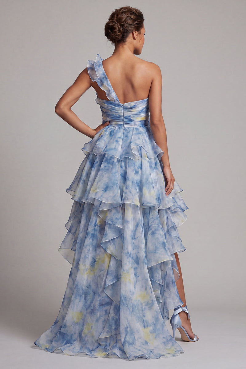 Load image into Gallery viewer, Dusty Blue High Low A Line Mother of the Bride Dress with Ruffles