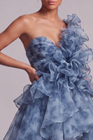 Load image into Gallery viewer, Dusty Blue High Low A Line Mother of the Bride Dress with Ruffles