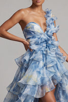 Load image into Gallery viewer, Dusty Blue High Low A Line Mother of the Bride Dress with Ruffles