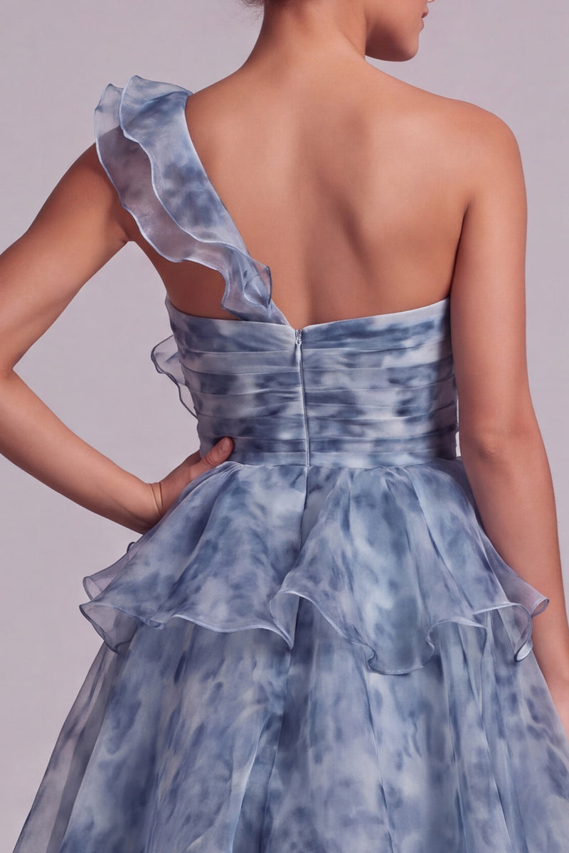 Load image into Gallery viewer, Dusty Blue High Low A Line Mother of the Bride Dress with Ruffles