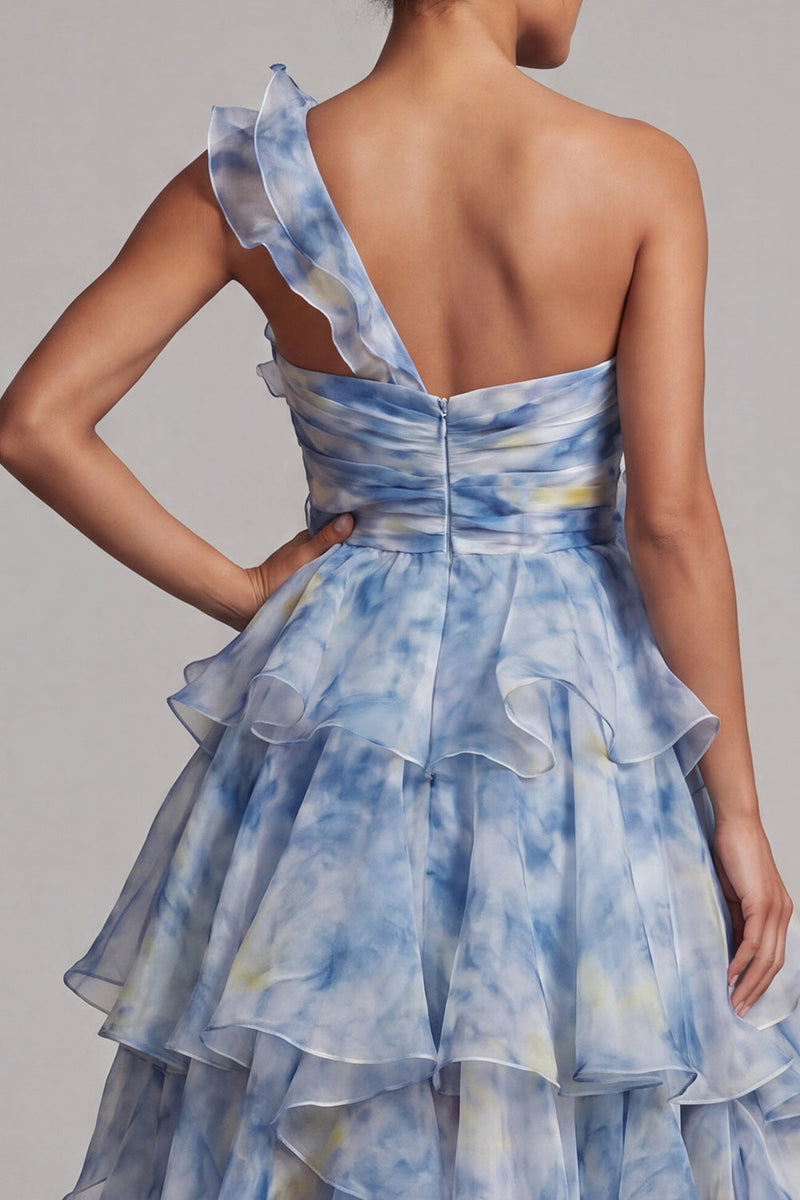 Load image into Gallery viewer, Dusty Blue High Low A Line Mother of the Bride Dress with Ruffles