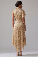 Load image into Gallery viewer, High Neck Floral A Line Asymmetrical Champagne Mother of the Bride Dress