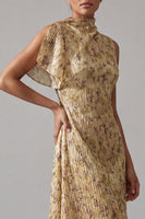 Load image into Gallery viewer, High Neck Floral A Line Asymmetrical Champagne Mother of the Bride Dress