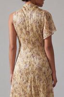 Load image into Gallery viewer, High Neck Floral A Line Asymmetrical Champagne Mother of the Bride Dress