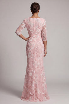 Mermaid Sparkly Blush Long Ruched Beaded Mother of the Bride Dress with Slit