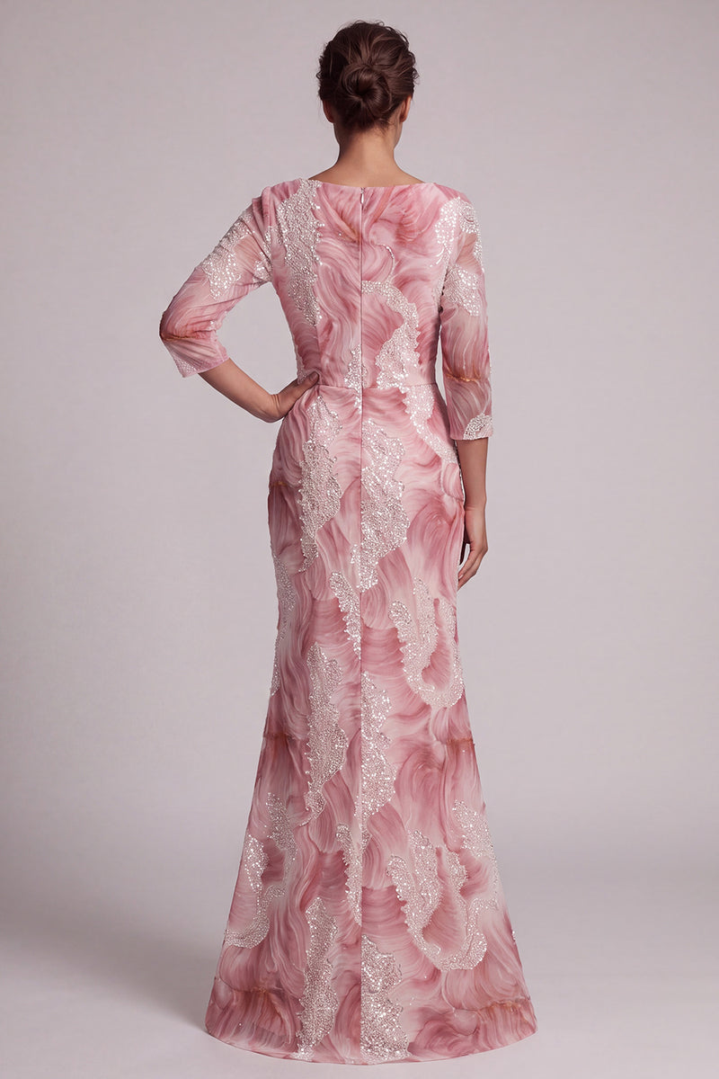 Load image into Gallery viewer, Mermaid Sparkly Blush Long Ruched Beaded Mother of the Bride Dress with Slit
