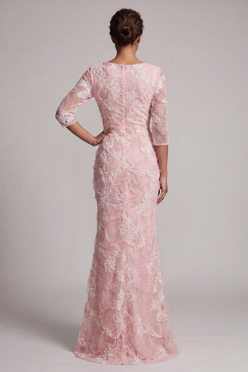 Load image into Gallery viewer, Mermaid Sparkly Blush Long Ruched Beaded Mother of the Bride Dress with Slit