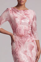 Load image into Gallery viewer, Mermaid Sparkly Blush Long Ruched Beaded Mother of the Bride Dress with Slit