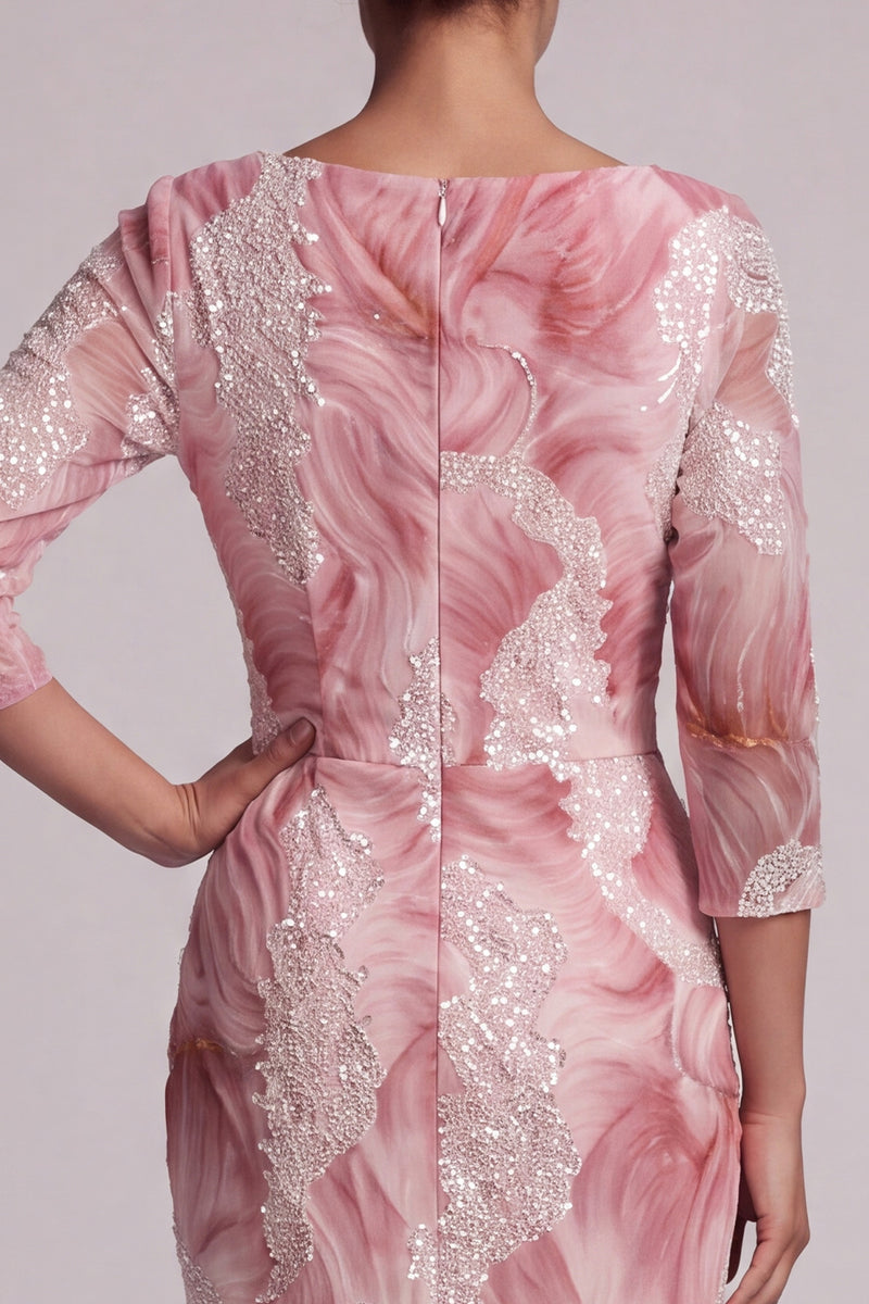 Load image into Gallery viewer, Mermaid Sparkly Blush Long Ruched Beaded Mother of the Bride Dress with Slit