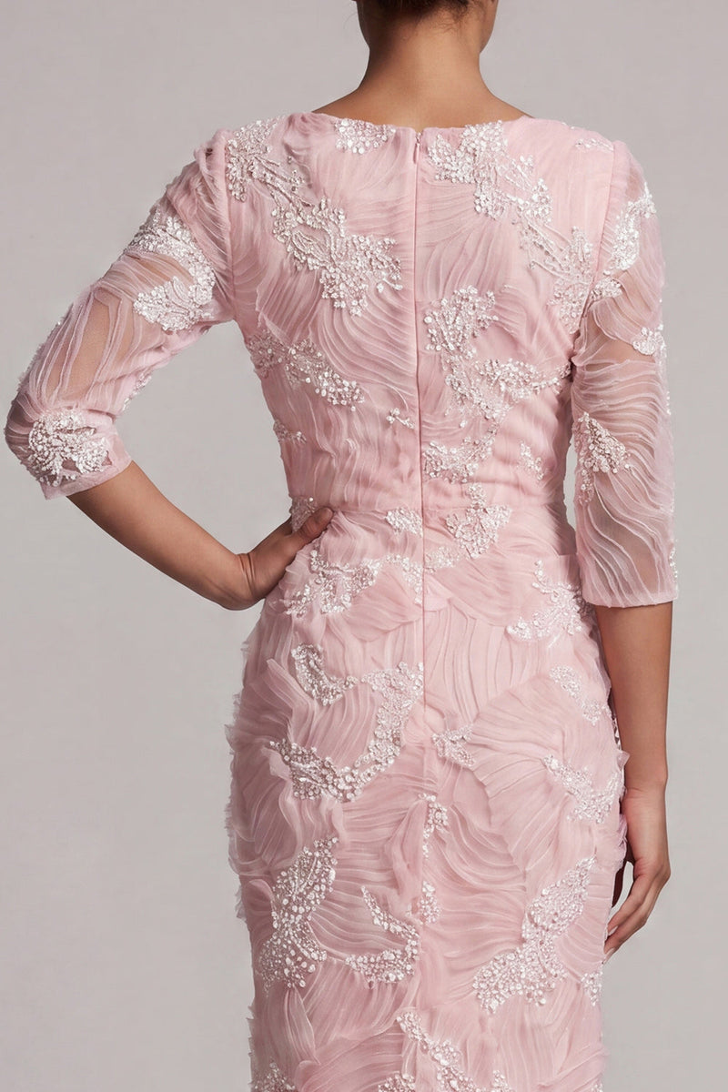 Load image into Gallery viewer, Mermaid Sparkly Blush Long Ruched Beaded Mother of the Bride Dress with Slit