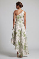 Load image into Gallery viewer, Asymmetrical One Shoulder A Line Light Green Floral Mother of the Bride Dress