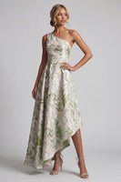 Load image into Gallery viewer, Asymmetrical One Shoulder A Line Light Green Floral Mother of the Bride Dress
