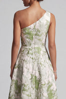 Load image into Gallery viewer, Asymmetrical One Shoulder A Line Light Green Floral Mother of the Bride Dress