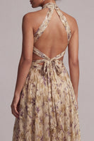 Load image into Gallery viewer, Champagne A Line Long Floral Cut Out Mother of the Bride Dress with Slit