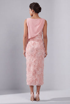 Sparkly Long Beaded Sheath Blush Mother of the Bride Dress with Sash