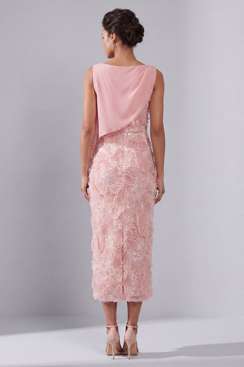 Load image into Gallery viewer, Sparkly Long Beaded Sheath Blush Mother of the Bride Dress with Sash