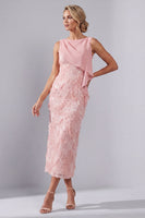 Load image into Gallery viewer, Sparkly Long Beaded Sheath Blush Mother of the Bride Dress with Sash