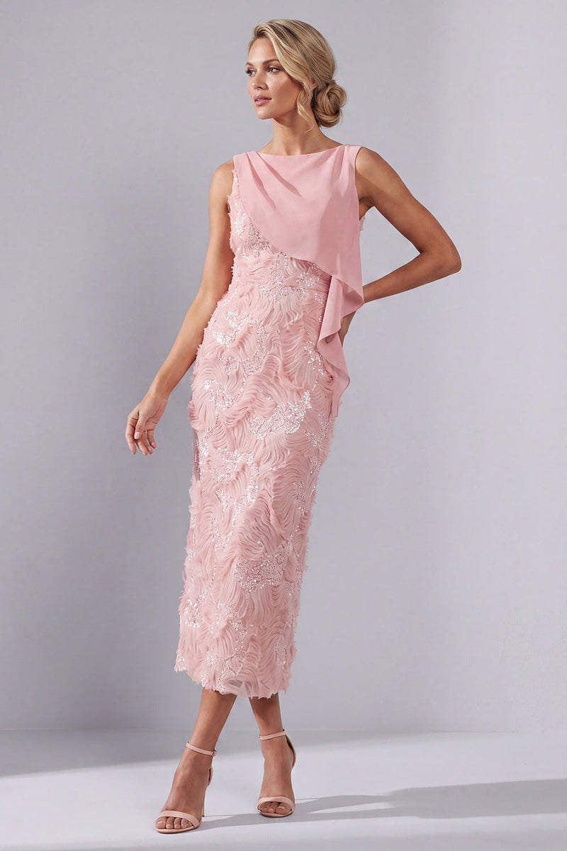 Load image into Gallery viewer, Sparkly Long Beaded Sheath Blush Mother of the Bride Dress with Sash