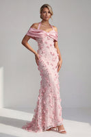 Load image into Gallery viewer, Pink Mermaid Long Halter Floral Beaded Mother of the Bride Dress