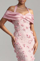 Load image into Gallery viewer, Pink Mermaid Long Halter Floral Beaded Mother of the Bride Dress