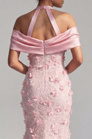 Load image into Gallery viewer, Pink Mermaid Long Halter Floral Beaded Mother of the Bride Dress