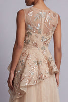 Load image into Gallery viewer, A Line Champagne Floral Long Beaded Mother of the Bride Dress with Ruffles