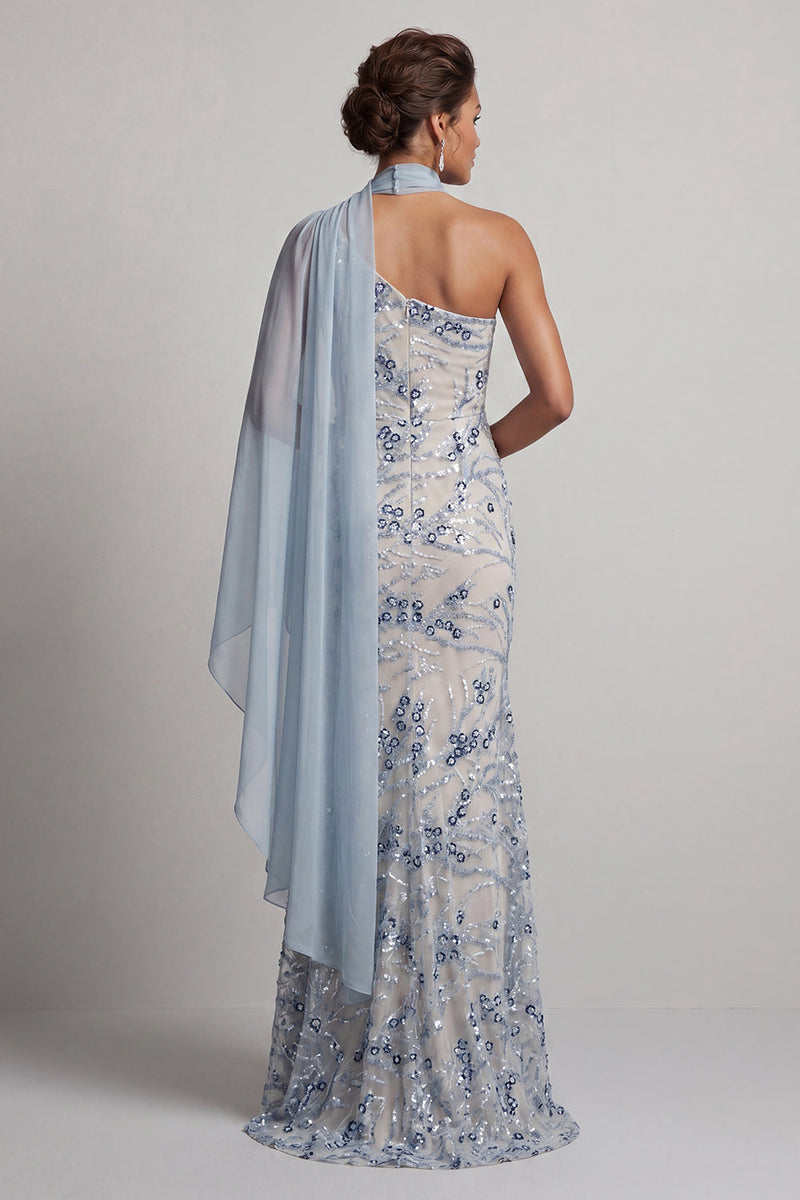 Load image into Gallery viewer, Sparkly Light Blue Mermaid Floral Long Beaded Mother of the Bride Dress