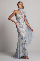 Load image into Gallery viewer, Sparkly Light Blue Mermaid Floral Long Beaded Mother of the Bride Dress