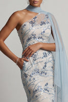 Load image into Gallery viewer, Sparkly Light Blue Mermaid Floral Long Beaded Mother of the Bride Dress
