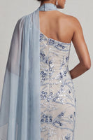 Load image into Gallery viewer, Sparkly Light Blue Mermaid Floral Long Beaded Mother of the Bride Dress