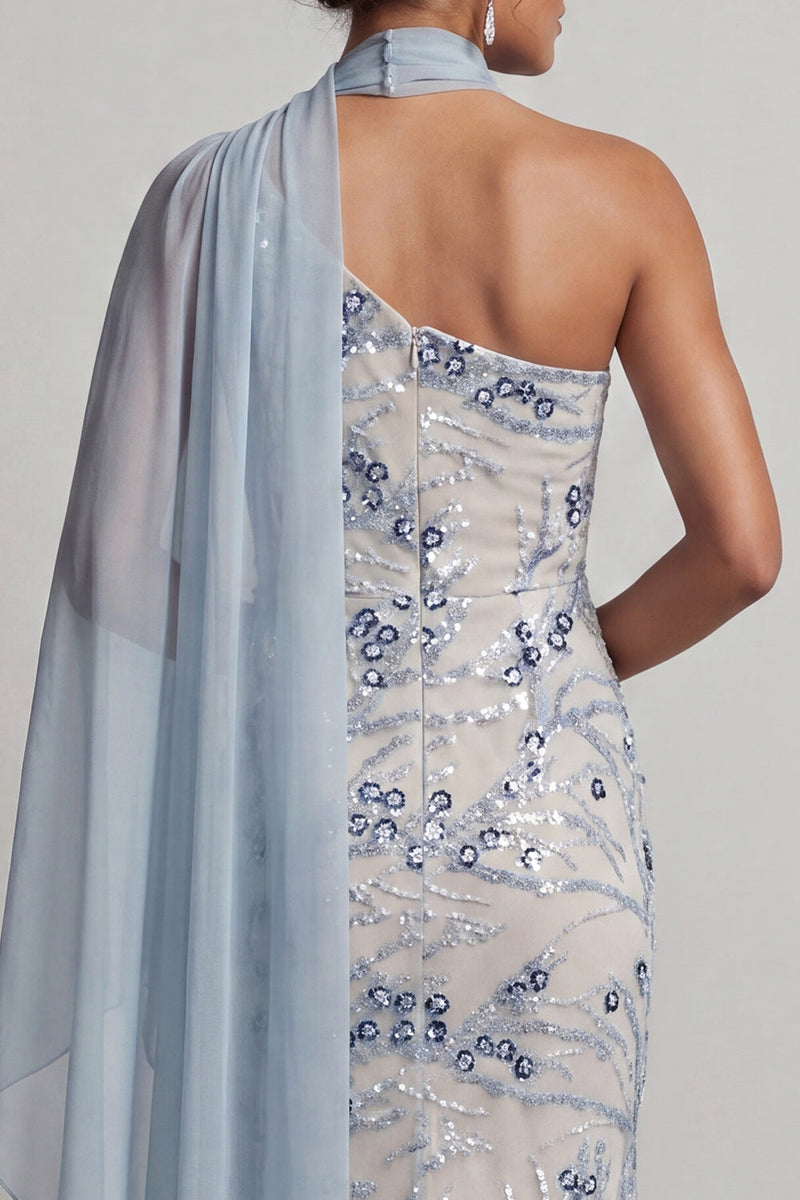Load image into Gallery viewer, Sparkly Light Blue Mermaid Floral Long Beaded Mother of the Bride Dress