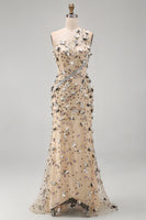 Load image into Gallery viewer, Sparkly Apricot Long Floral Beaded Mermaid Mother of the Bride Dress