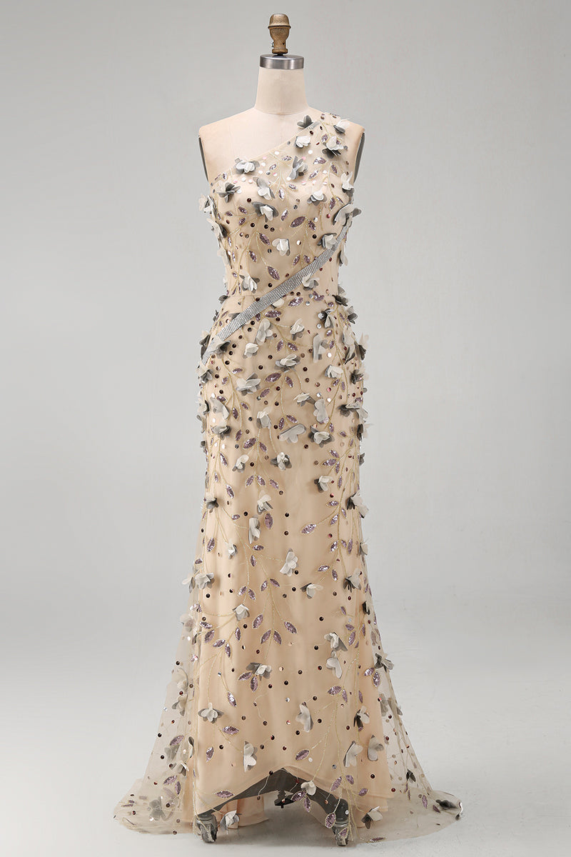 Load image into Gallery viewer, Sparkly Apricot Long Floral Beaded Mermaid Mother of the Bride Dress
