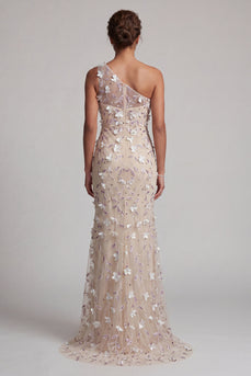 Sparkly Apricot Long Floral Beaded Mermaid Mother of the Bride Dress
