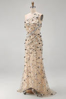 Load image into Gallery viewer, Sparkly Apricot Long Floral Beaded Mermaid Mother of the Bride Dress