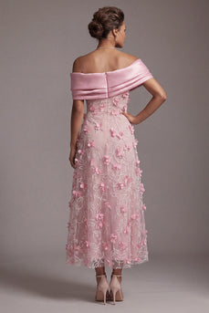 Floral Pink Long A Line Beaded Mother of the Bride Dress